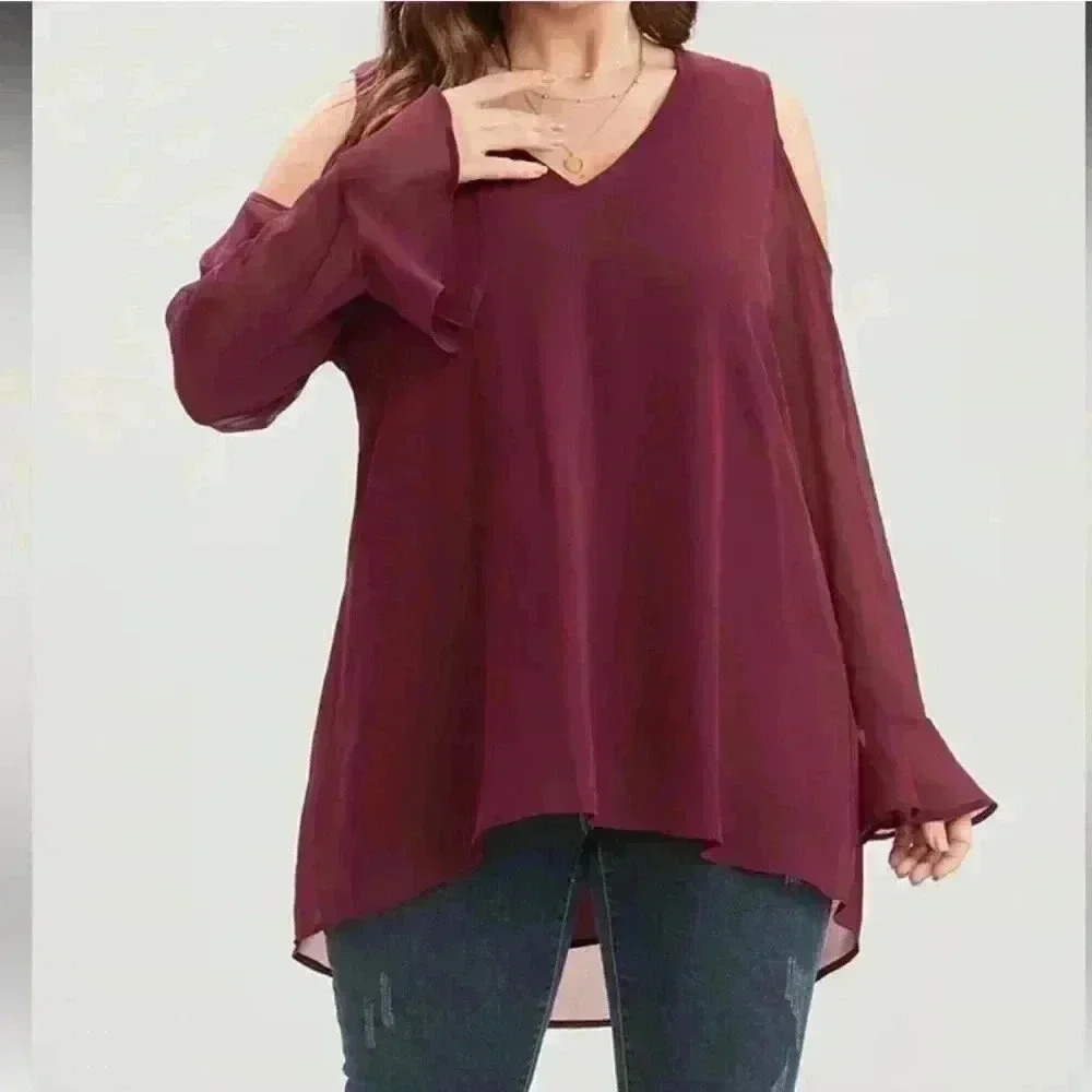 NWT!Long sheer sleeve cold shoulder blouse size 14–16 or 1X